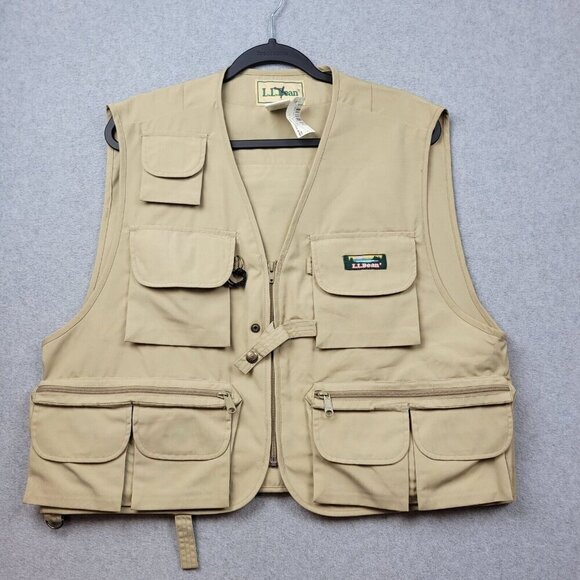 LL Bean Fishing Vest Mens Large Anglers Tan Retro Vintage New - Picture 1 of 11